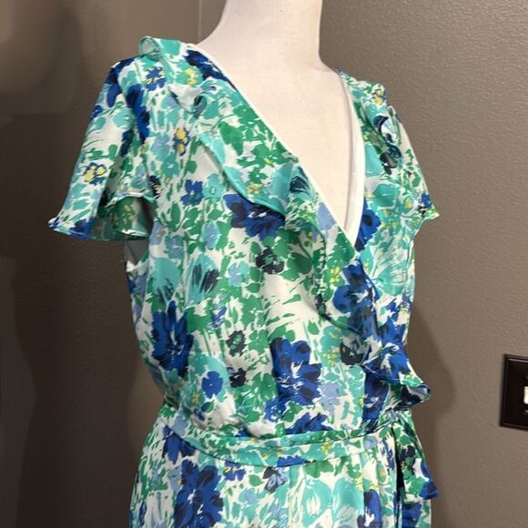 George Floral Wrap Dress - Blue and Green - Picture 2 of 10